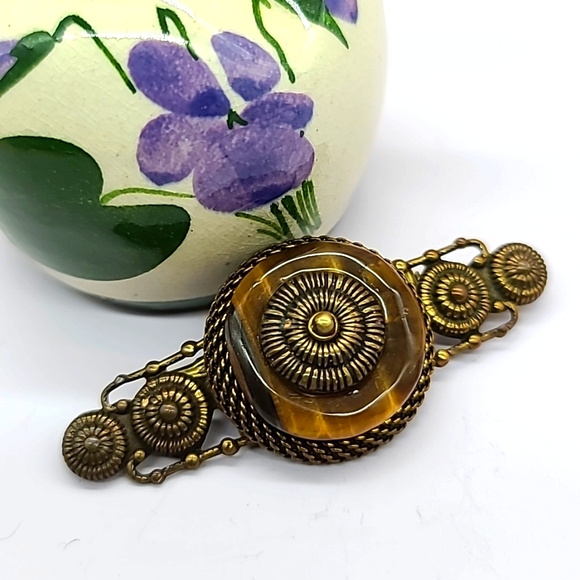 Jan Michaels of San Francisco Tigers Eye & Bronze Rotors Steampunk Brooch! - Picture 2 of 10